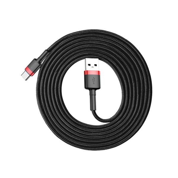 Izturīgs elastīgs USB-C QC3.0 2A 2A melnā un sarkanā kabeļa kabelis
