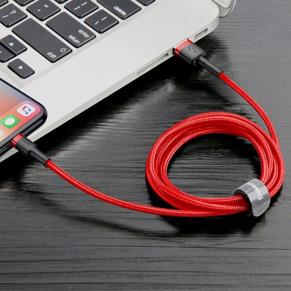Izturīgs elastīgs kabeļa USB kabelis iPhone iPhone Lightning QC3.0 2,4A 0,5 m sarkanā krāsā