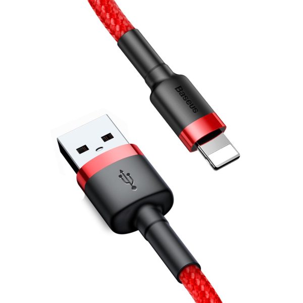 Izturīgs elastīgs kabeļa USB kabelis iPhone iPhone Lightning QC3.0 2,4A 0,5 m sarkanā krāsā