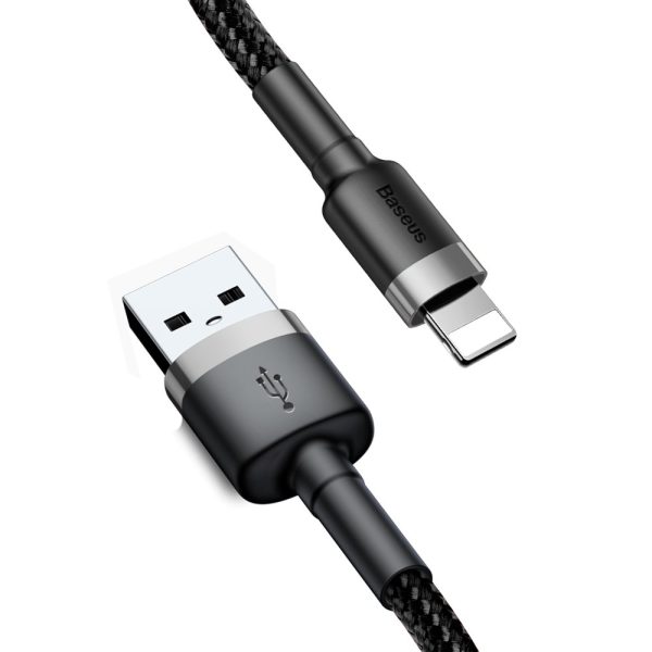 Izturīgs elastīgs kabelis USB kabelis iPhone Lightning QC3.0 2,4A 0,5 m melns un pelēks