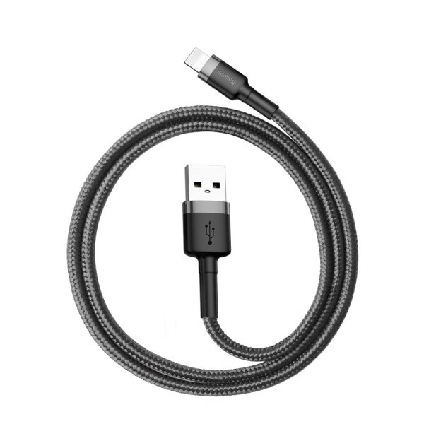 Izturīgs elastīgs kabelis USB kabelis iPhone Lightning QC3.0 2,4A 0,5 m melns un pelēks