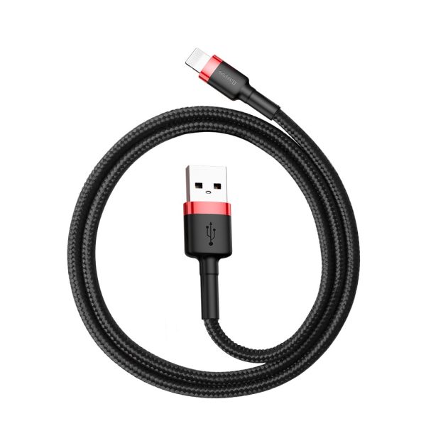 Izturīgs elastīgs kabeļa USB kabelis iPhone Lightning QC3.0 2,4A 0,5 m melnais un sarkanais