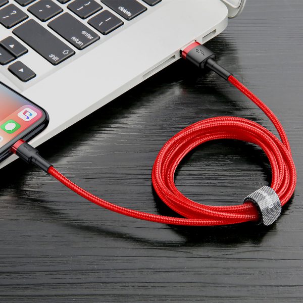 Izturīgs elastīgs kabeļa USB kabelis iPhone zibens QC3.0 2,4A 1m sarkanais