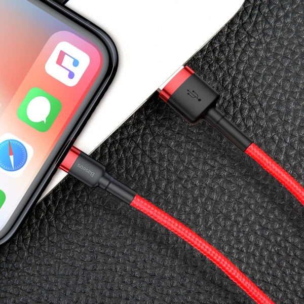 Izturīgs elastīgs kabeļa USB kabelis iPhone zibens QC3.0 2,4A 1m sarkanais