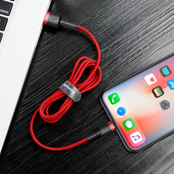 Izturīgs elastīgs kabeļa USB kabelis iPhone zibens QC3.0 2,4A 1m sarkanais