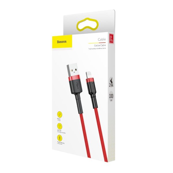 Izturīgs elastīgs kabeļa USB kabelis iPhone zibens QC3.0 2,4A 1m sarkanais