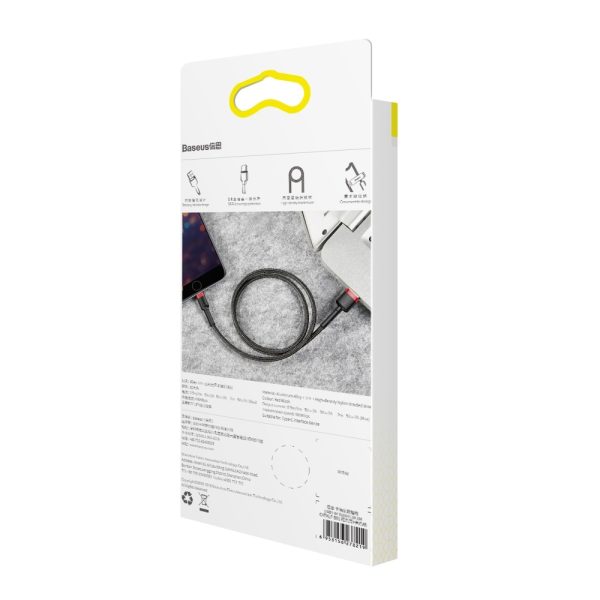 Izturīgs elastīgs kabeļa USB kabelis iPhone Lightning QC3.0 2,4A 1m melns un sarkans