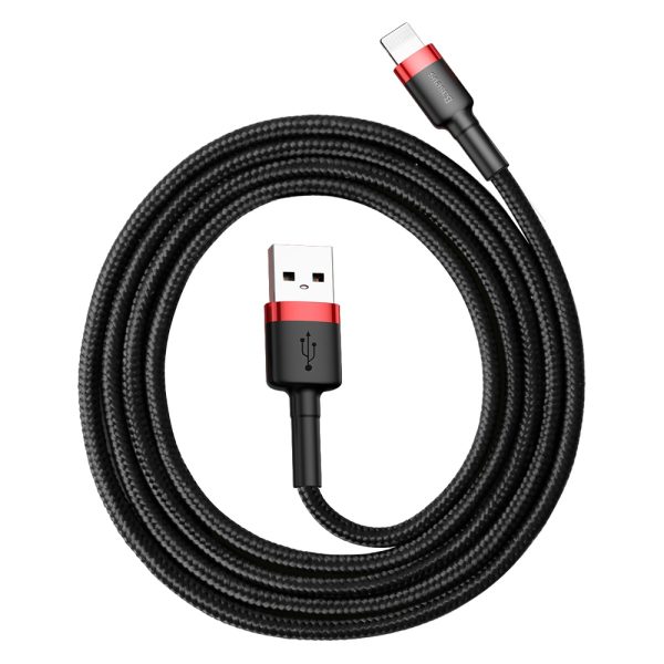 Izturīgs elastīgs kabeļa USB kabelis iPhone Lightning QC3.0 2,4A 1m melns un sarkans