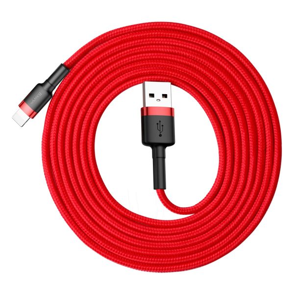 Izturīgs elastīgs kabeļa USB kabelis iPhone zibens QC3.0 1,5A 2m sarkans