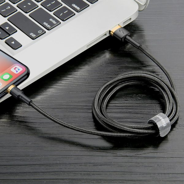 Izturīgs elastīgs kabelis USB kabelis iPhone Lightning QC3.0 1,5A 2m melns un zelts