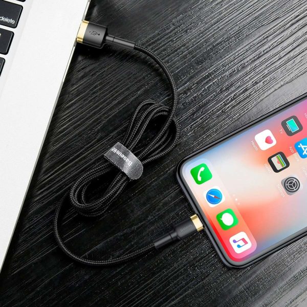 Izturīgs elastīgs kabelis USB kabelis iPhone Lightning QC3.0 1,5A 2m melns un zelts