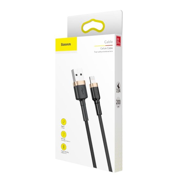 Izturīgs elastīgs kabelis USB kabelis iPhone Lightning QC3.0 1,5A 2m melns un zelts