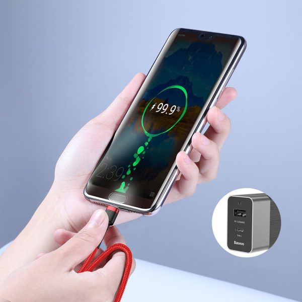 Izturīgs elastīgs kabelis USB-C PD PD 2,0 60W 20V 3A QC3.0 2m melns un sarkanais