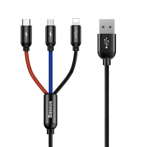 Izturīgs kabelis 3in1 USB microUSB iPhone Lightning USB-C 3