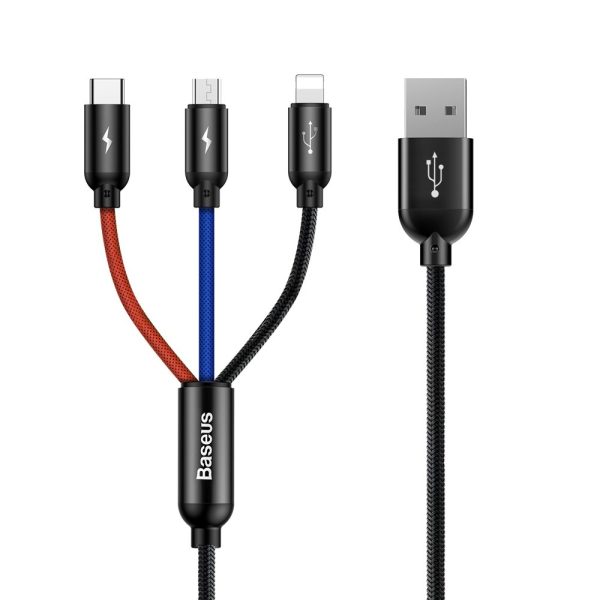 Izturīgs kabelis 3in1 USB microUSB iPhone Lightning USB-C 3