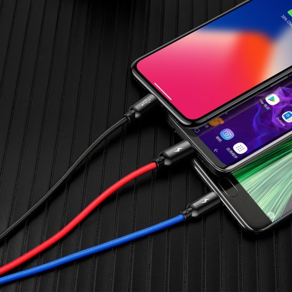 Izturīgs kabelis 3in1 USB microUSB iPhone Lightning USB-C 3,5A 1,2m melns