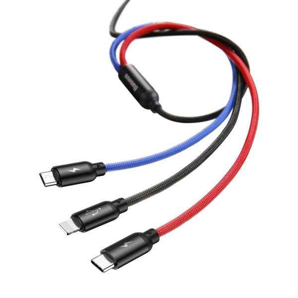 Izturīgs kabelis 3in1 USB microUSB iPhone Lightning USB-C 3,5A 1,2m melns