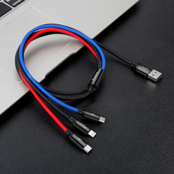 Izturīgs kabelis 3in1 USB microUSB iPhone Lightning USB-C 3,5A 1,2m melns