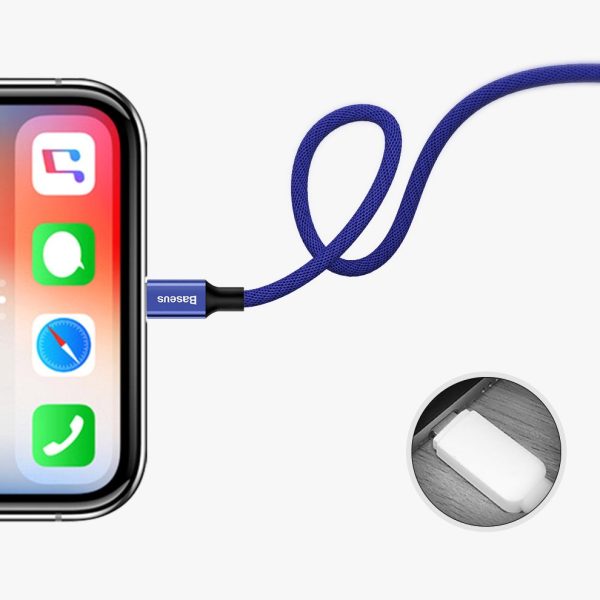 Izturīgs kabeļa kabelis materiālā pītā USB iPhone zibens 1,2 m melnā krāsā