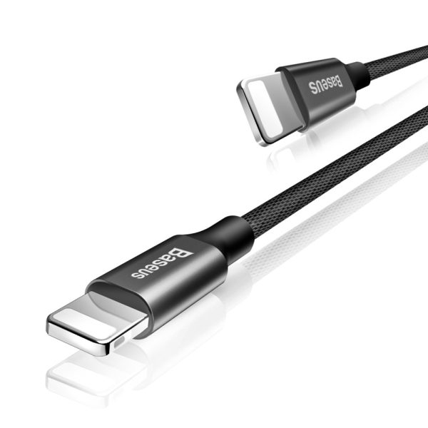 Izturīgs kabeļa kabelis materiālā pītā USB iPhone zibens 1,2 m melnā krāsā
