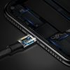 Izturīgs kabeļa kabelis materiālā pītā USB iPhone zibens 1,2 m melnā krāsā
