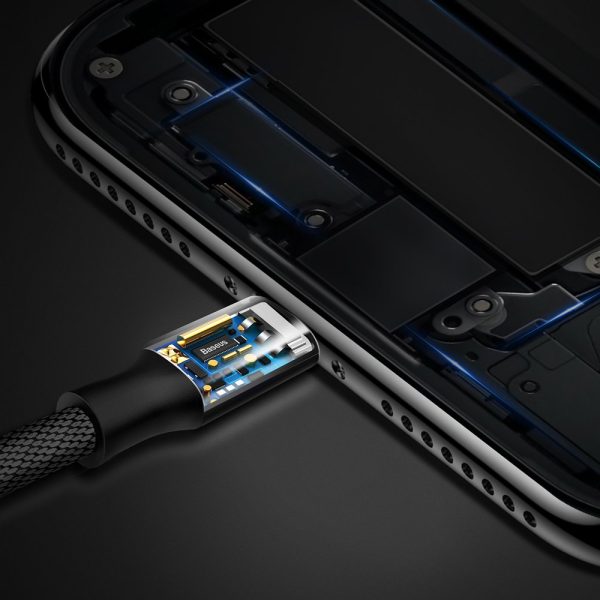 Izturīgs kabeļa kabelis materiālā pītā USB iPhone zibens 1,2 m melnā krāsā