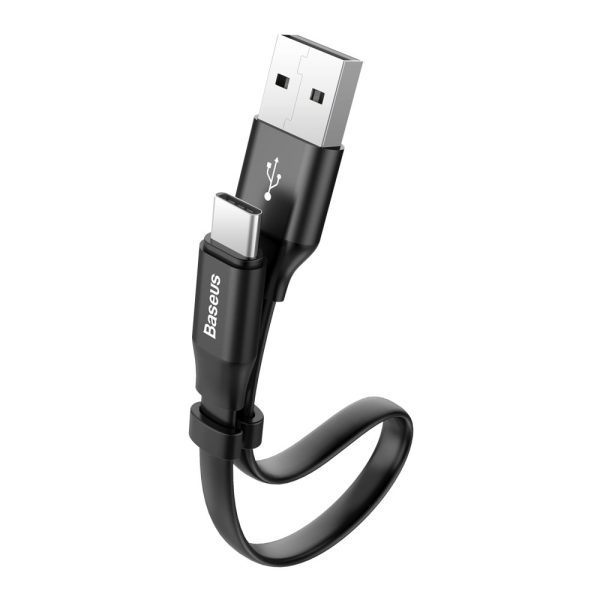 Plakans USB-C USB-C kabelis ar 2A 23 cm rokturi melns