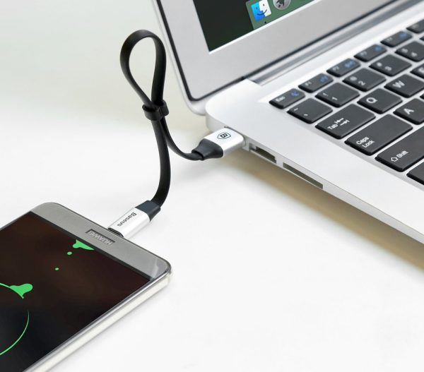 Plakans USB-C USB-C kabelis ar 2A 23 cm rokturi melns