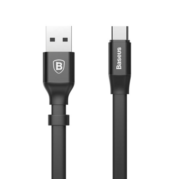 Plakans USB-C USB-C kabelis ar 2A 23 cm rokturi melns