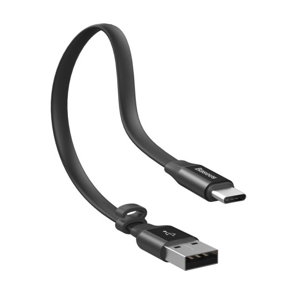 Plakans USB-C USB-C kabelis ar 2A 23 cm rokturi melns