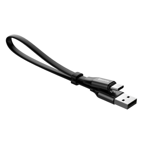 Plakans USB-C USB-C kabelis ar 2A 23 cm rokturi melns
