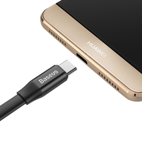 Plakans USB-C USB-C kabelis ar 2A 23 cm rokturi melns