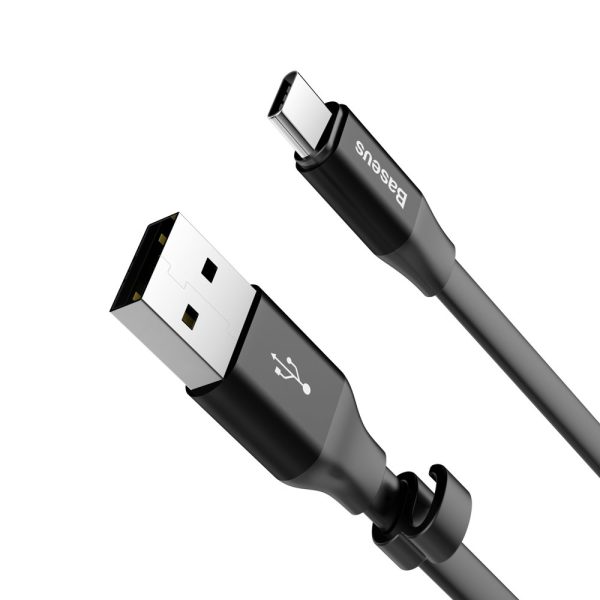 Plakans USB-C USB-C kabelis ar 2A 23 cm rokturi melns