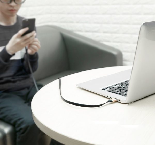 Plakans USB-C USB-C kabelis ar 2A 23 cm rokturi melns