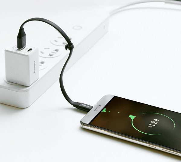 Plakans USB-C USB-C kabelis ar 2A 23 cm rokturi melns