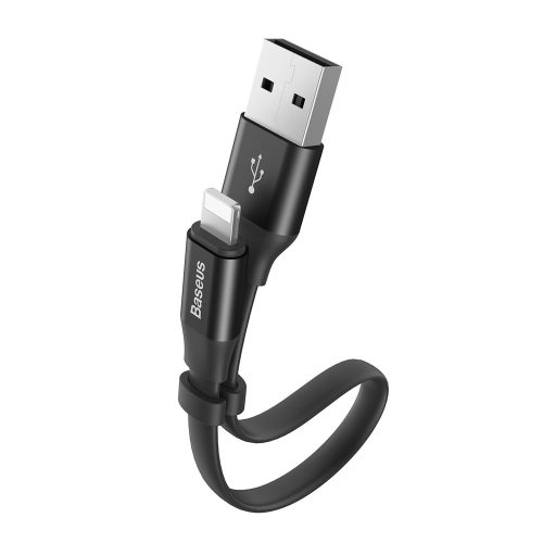 Plakanais kabelis USB iPhone zibens kabelis ar 2A 23 cm rokturi melns