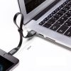 Plakanais kabelis USB iPhone zibens kabelis ar 2A 23 cm rokturi melns