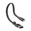 Plakanais kabelis USB iPhone zibens kabelis ar 2A 23 cm rokturi melns