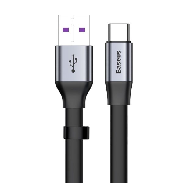 Vienkāršs plakans USB-C 5A 40W ātrs lādiņš 3.0 QC 3.0 23cm pelēks kabelis