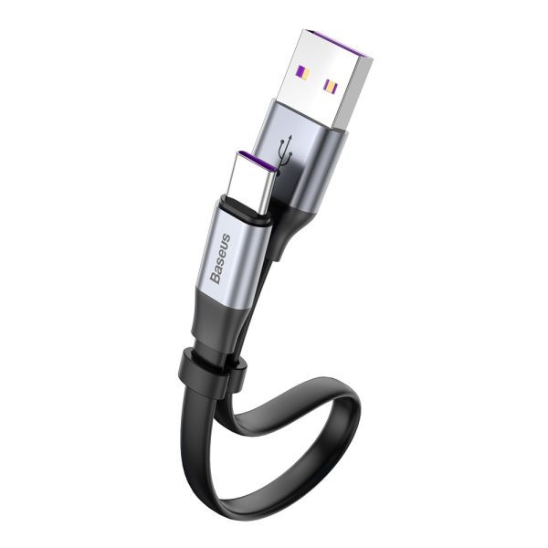 Vienkāršs plakans USB-C 5A 40W ātrs lādiņš 3.0 QC 3.0 23cm pelēks kabelis