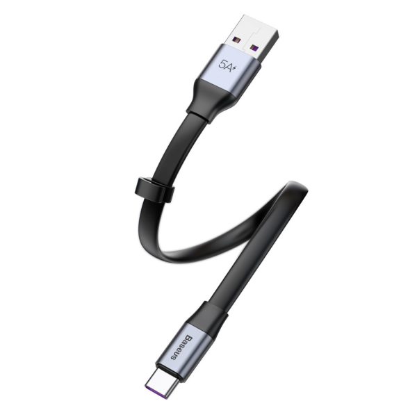 Vienkāršs plakans USB-C 5A 40W ātrs lādiņš 3.0 QC 3.0 23cm pelēks kabelis