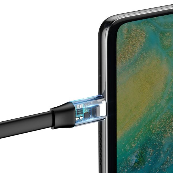 Vienkāršs plakans USB-C 5A 40W ātrs lādiņš 3.0 QC 3.0 23cm pelēks kabelis
