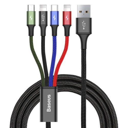 Kabelis USB kabelis 4in1 2 x iphone zibens USB-C microUSB neilonā