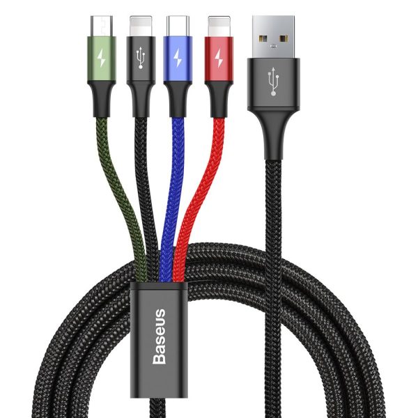 Kabelis USB kabelis 4in1 2 x iphone zibens USB-C microUSB neilonā