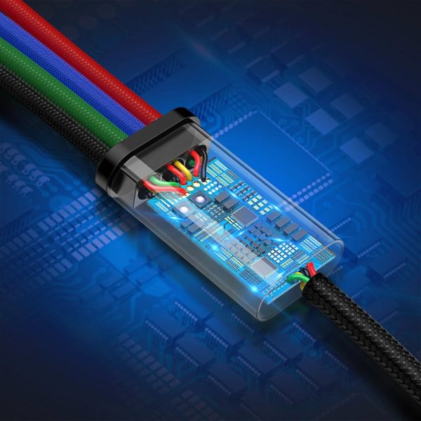 Kabelis USB kabelis 4in1 2 x iphone zibens USB-C microUSB neilonā, kas pīts 3,5A 1,2 m melnais