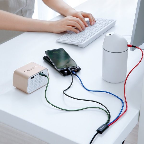 Kabelis USB kabelis 4in1 2 x iphone zibens USB-C microUSB neilonā, kas pīts 3,5A 1,2 m melnais