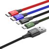 Kabelis USB Cable 4in1 iPhone Lightning 2 X USB-C MicroUSB neilonā pīt 3,5A 1,2 m melns