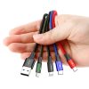 Kabelis USB Cable 4in1 iPhone Lightning 2 X USB-C MicroUSB neilonā pīt 3,5A 1,2 m melns