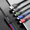 Kabelis USB Cable 4in1 iPhone Lightning 2 X USB-C MicroUSB neilonā pīt 3,5A 1,2 m melns