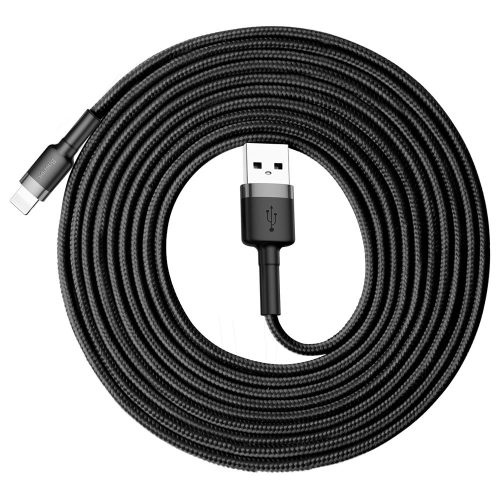 Izturīgs neilona kabeļa USB kabelis iPhone Lightning QC3.0 2A 3m melns un pelēks
